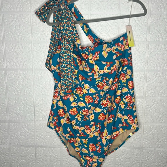 Summersalt Bow Shoulder One Shoulder One-Piece Swimsuit Floral Sz 22 NWT